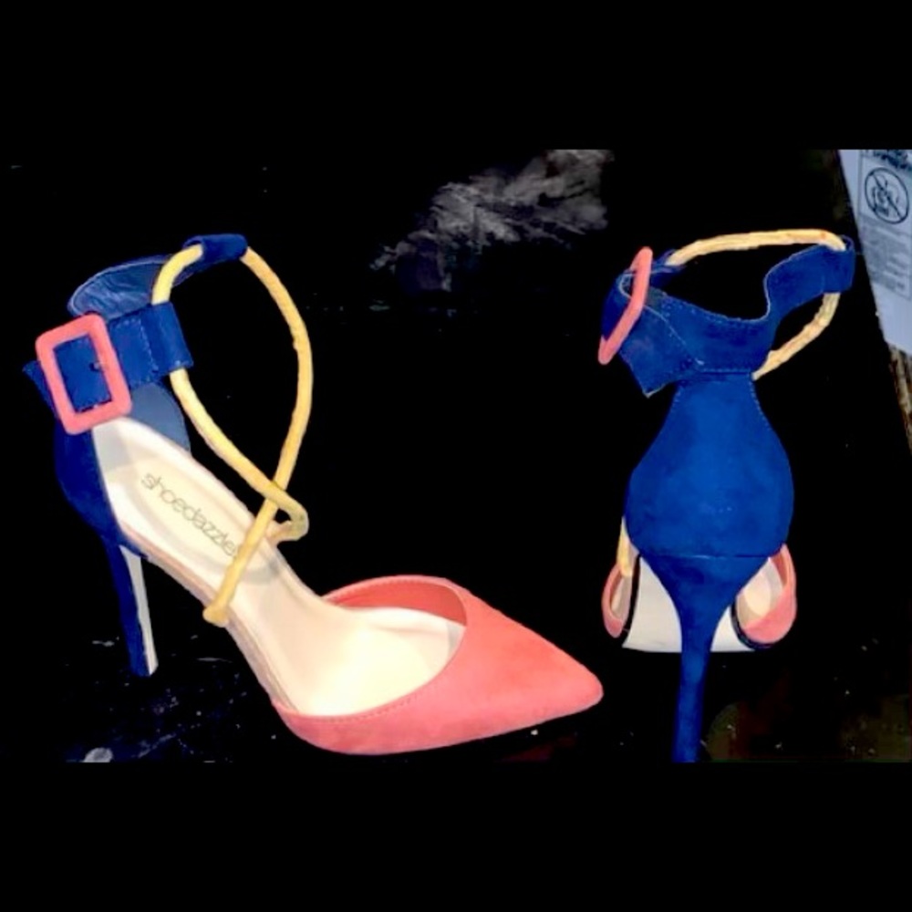 Shoe Dazzle pink blue and yellow high heels  U.S size 5.5